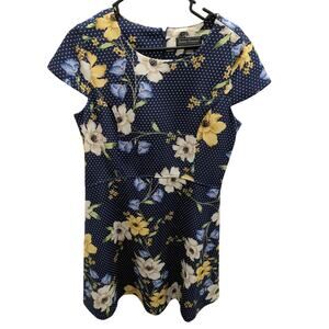 Women's Size 12 Jessica Howard Floral Navy Dot Dress Cap Sleeve Fit & Flare EUC